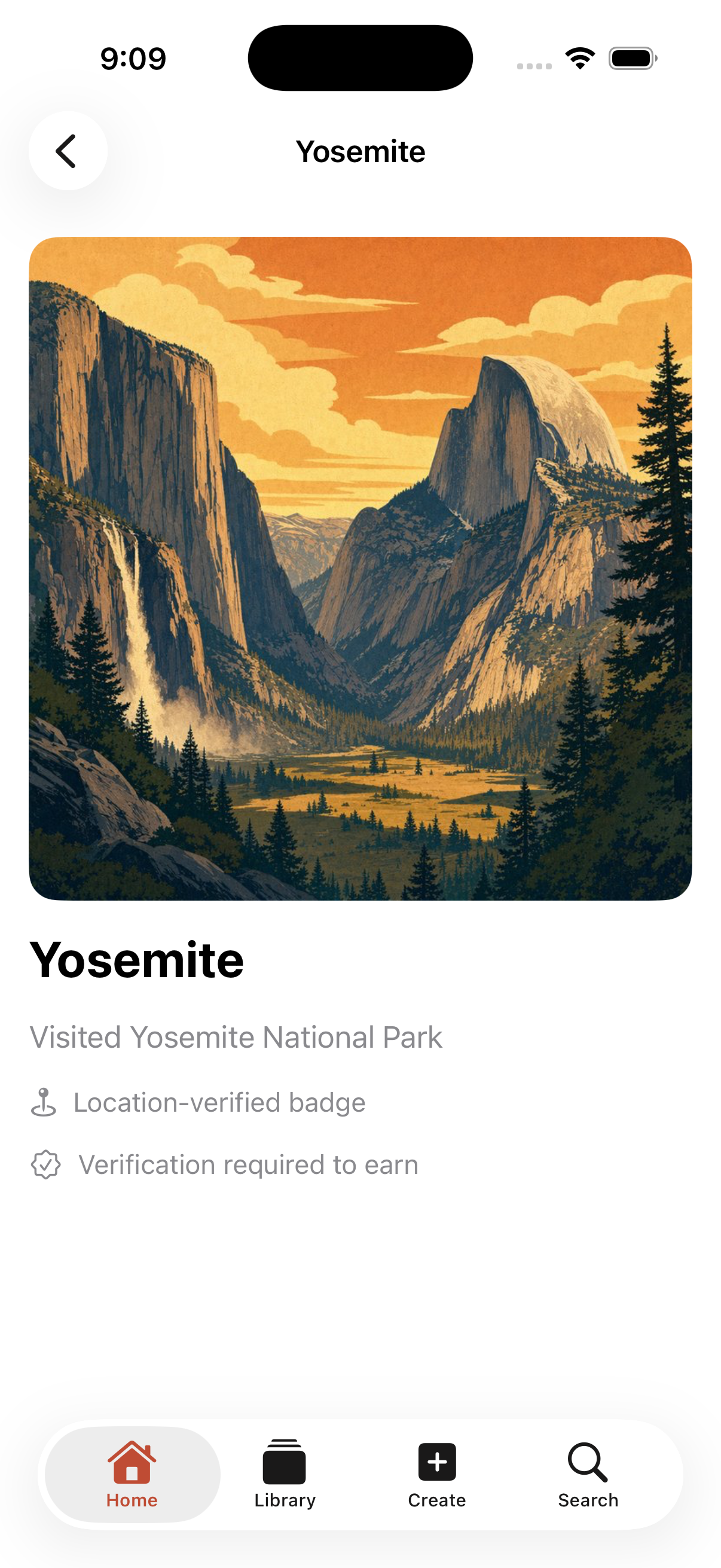 HumbleBadge Yosemite National Park badge detail view